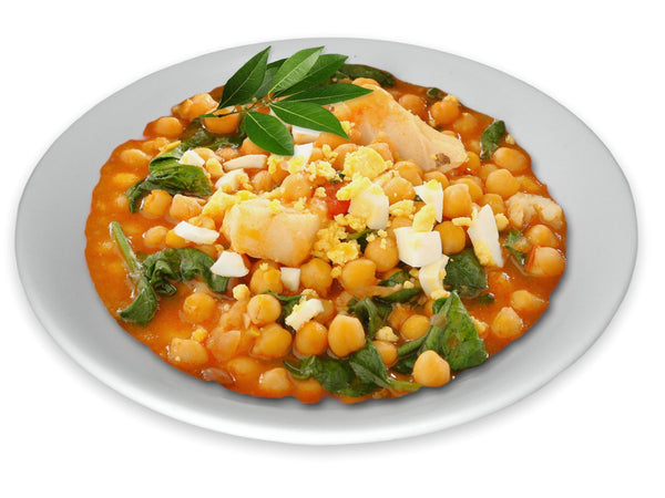 Espinacas con garbanzos y bacalao (6 raciones) - Cositas Güenas