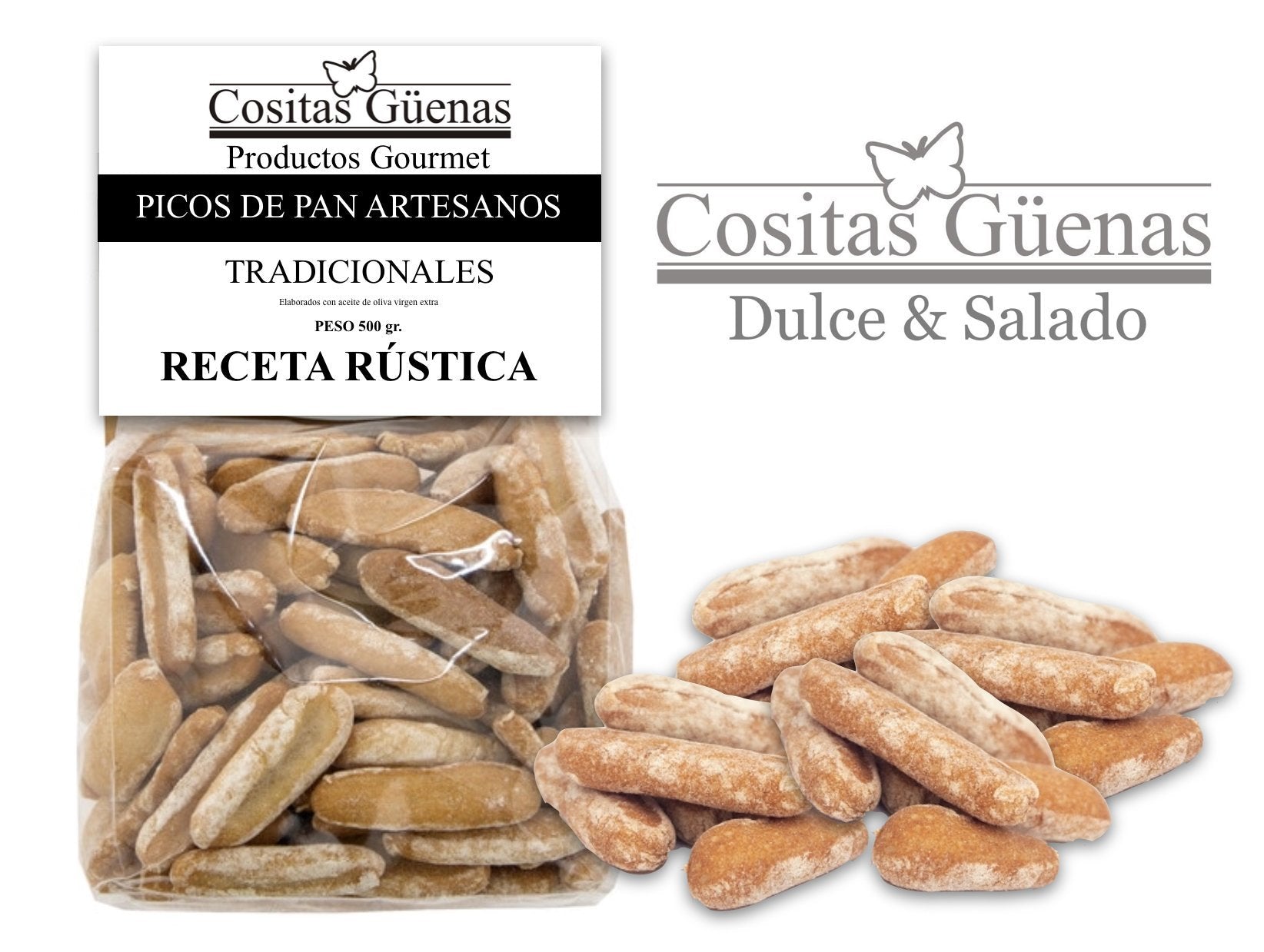 Picos de pan artesanal gourmet rústicos 500 gr - Cositas Güenas
